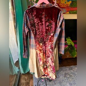 Aratta Silent Journey Midi Duster Large Velvet Back Dress/Shirt Retails $235 XL